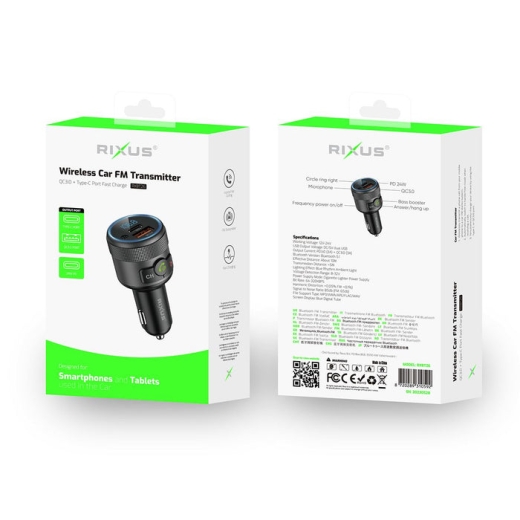 RIXUS RXBT26 CAR FM BLUETOOTH TRANSMITTER BLACK
