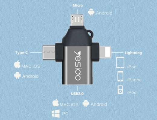 GS15 YESIDO 3in1 Lightning, Typ C und Micro OTG USB
