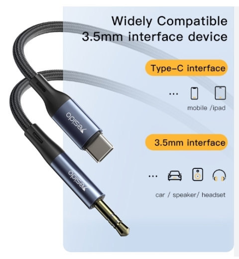 YAU42 YESIDO Aux Kabel 1 Meter Typ C und AUX Anschluss