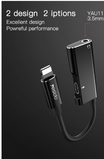 YAU11 YESIDO Splitter Adapter zu Lightning und AUX 3.5mm