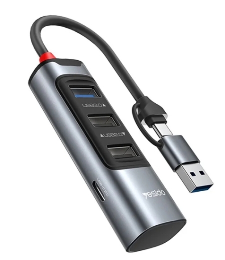 HB19 YESIDO 6in1 HUB Adapter OTG 3x USB und 1x Typ C Anschluss, Typ C und USB Kabel