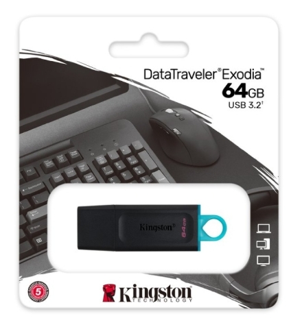 Kingston 64GB DataTraveler Exodia Black + Teal USB3.2 Gen 1 Flash Drive