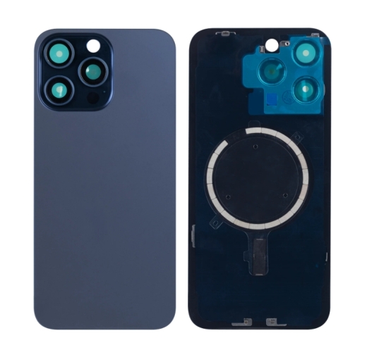 For iPhone 15 Pro Extra Glass, Akkudekel With Enlarged Camera Frame Blue Titanium Compatible