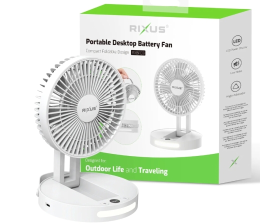 Rixus RXBF03 Portable Desktop Battery Fan White