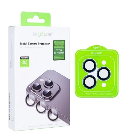 Rixus Metal Shield Camera Tempered Glass For iPhone 17 Pro,17 Pro Max Blue