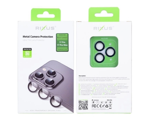 Rixus Metal Shield Camera Tempered Glass For iPhone 17 Pro,17 Pro Max Blue