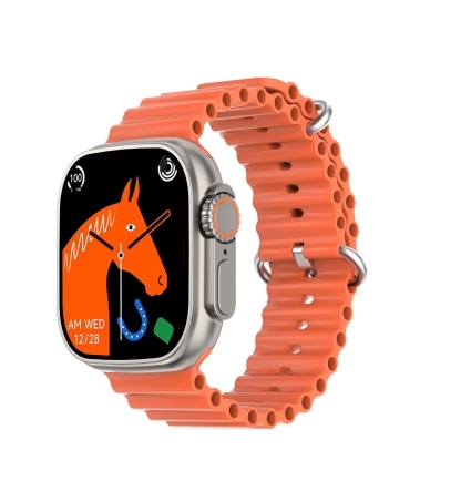 DTNO 1 DT8 Ultra Plus Smart Watch With Orange Strap Silver