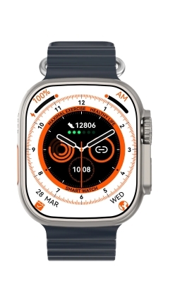 DTNO 1 DT8 Ultra Plus Smart Watch With Blue Strap Silver