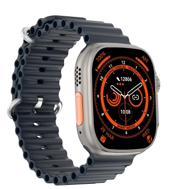 DTNO 1 DT8 Ultra Plus Smart Watch With Blue Strap Silver