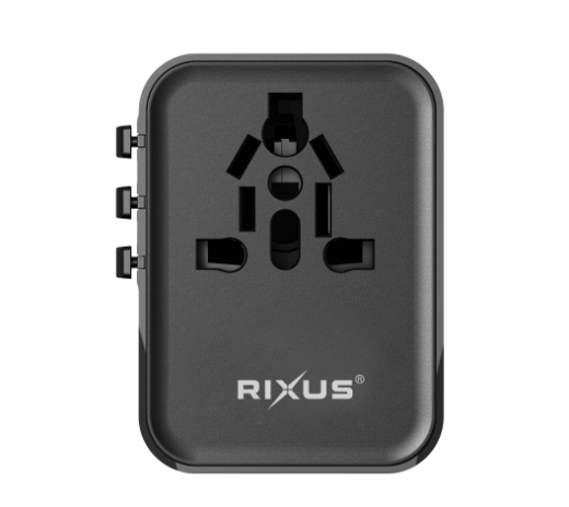Rixus RX3425 World Travel Adapter 25W With 3 USB Ports Black