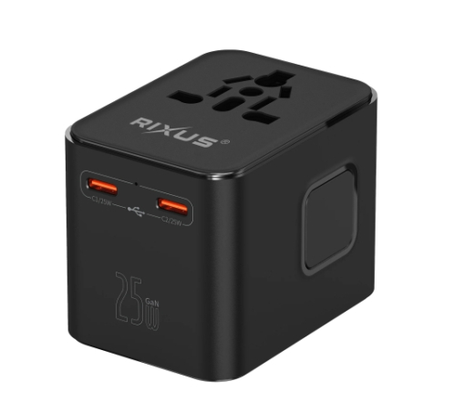 Rixus RX3425 World Travel Adapter 25W With 3 USB Ports Black