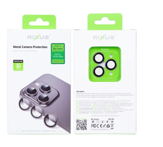 Rixus Metal Shield Camera Tempered Glass For Apple iPhone 16 Pro, 16 Pro Max Black Titanium
