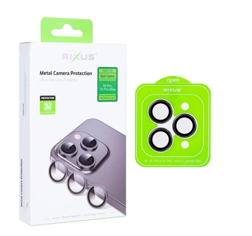 Rixus Metal Shield Camera Tempered Glass For Apple iPhone 16 Pro, 16 Pro Max Black Titanium