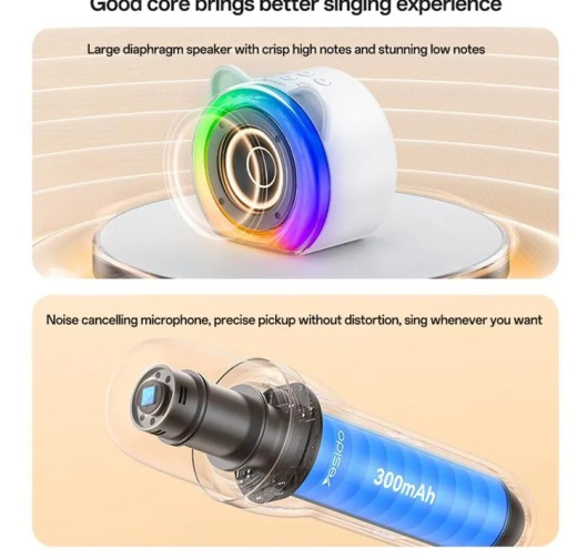 Yesido YSW36 Cute Ears Bluetooth 5.3 Karaoke-Lautsprecher mit zwei Mikrofonen für Kinder - Weiß