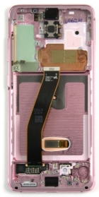 Samsung Galaxy S20 G980F, S20 5G G981F Display And Digitizer With Frame Cloud Pink Service Pack