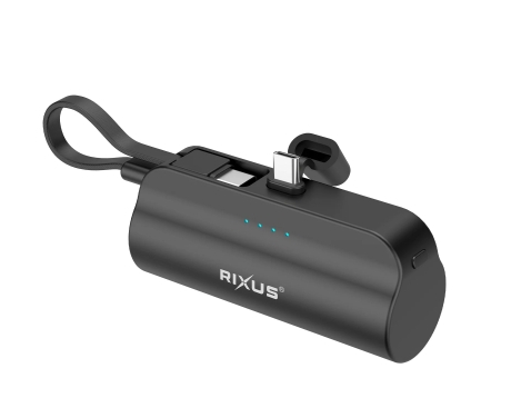 Rixus RXPB98B Mini Click-On Powerbank USB-C 5000mAh Black