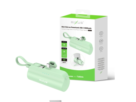 Rixus RXPB98G Mini Click-On Powerbank USB-C 5000mAh Green