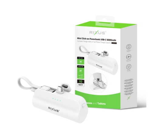 Rixus RXPB98W Mini Click-On Powerbank USB-C 5000mAh White