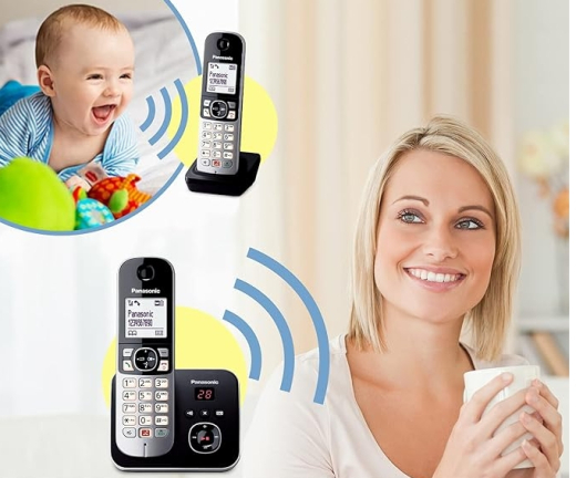 Panasonic KX-TG6864GB Cordless Phone with 4 Handsets and Answering Machine (up to 1,000 phone numbers lock, clear font size, loud phone, full-duplex hands-free ) black-silver