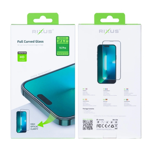 Rixus Clear HD Full Curved Edge Tempered Glass For Apple iPhone 16 Pro