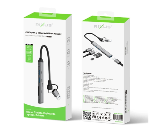 Rixus RXHU05 USB-C 2 in 1 Hub Multiport Adapter