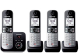 Panasonic KX-TG6864GB Cordless Phone with 4 Handsets and Answering Machine (up to 1,000 phone numbers lock, clear font size, loud phone, full-duplex hands-free ) black-silver